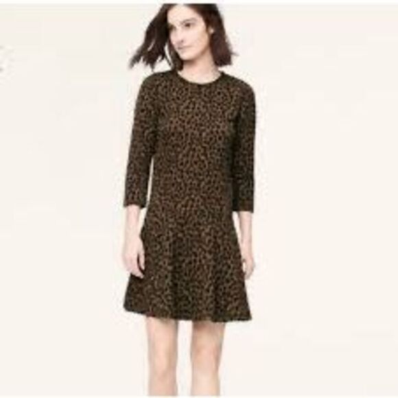 Ann Taylor Loft Size S Animal Print Drop Waist Mini Dress Brown Black Spot Flare - Picture 9 of 16